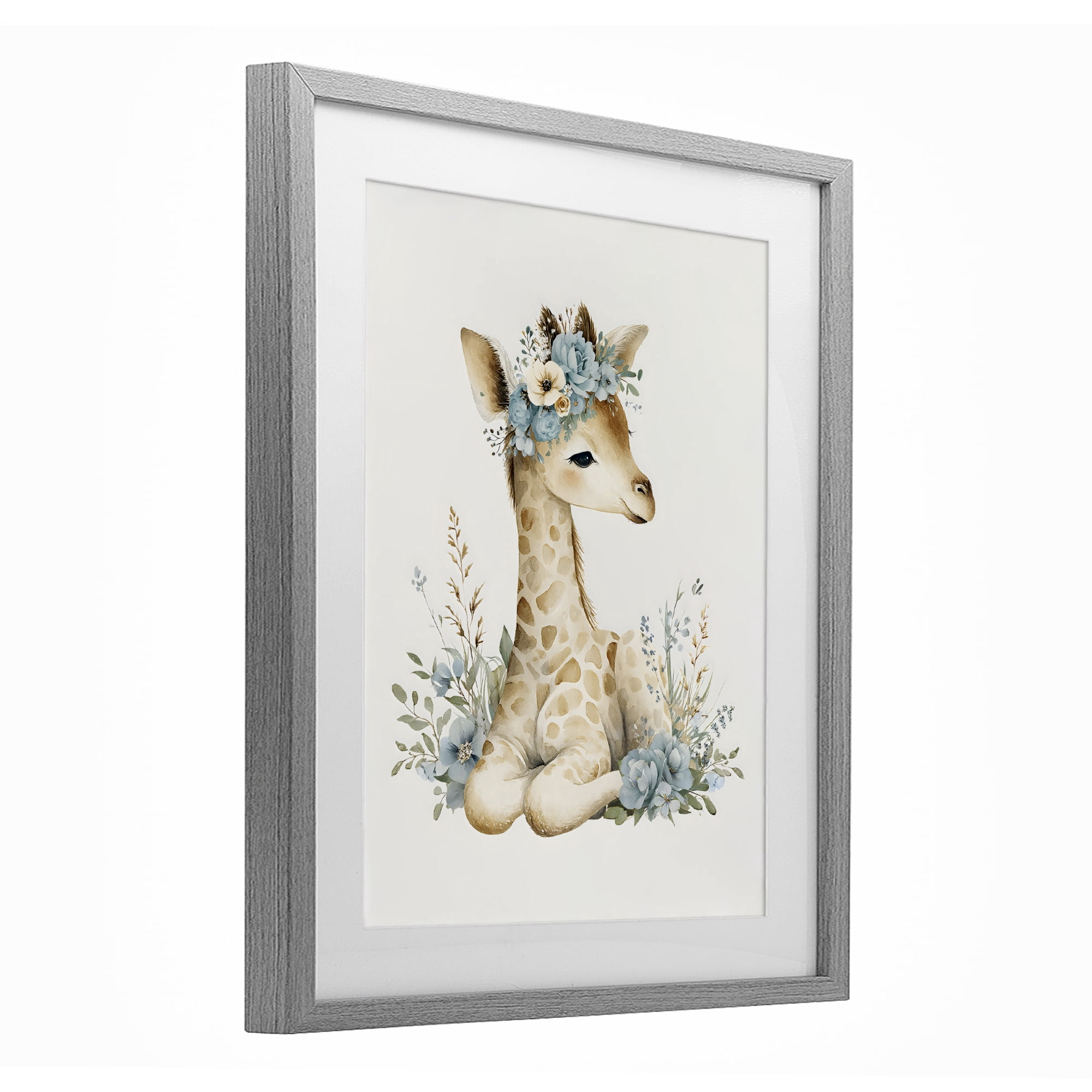 Stupell Industries Watercolor Nursery Giraffe Gray Framed Print Under Glass, design by LSR Design Studio