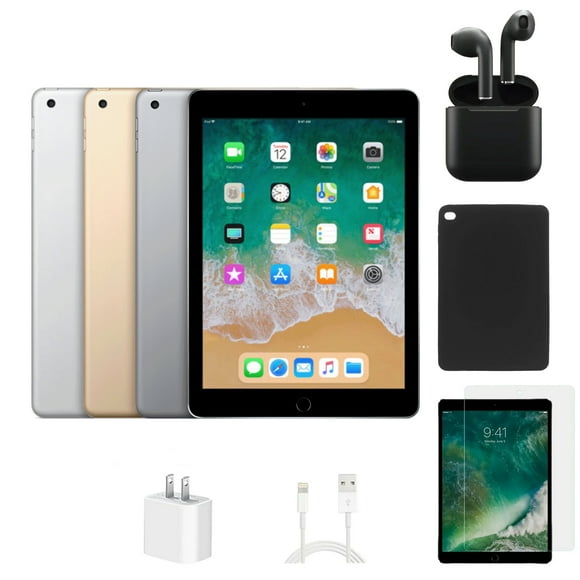 Reacondicionado Apple iPad 5th Gen A1822 (WiFi) 32GB Gris Espacial (Grado A) Paquete con Funda, Auriculares Inalámbricos, Protector de Pantalla de Vidrio Templado