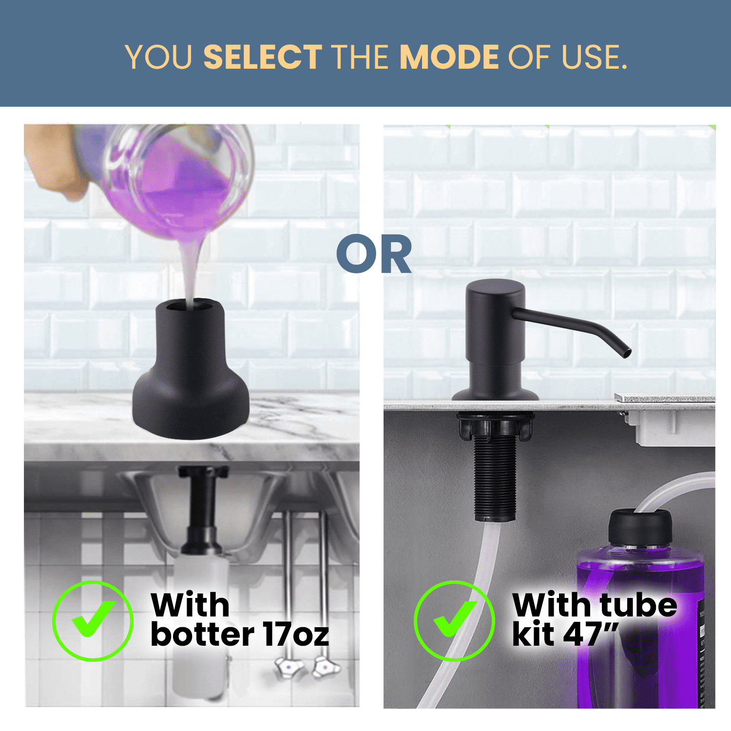 SBEN Countertop Soap Dispenser Pump with Extension Tube Kit (Matte Black)