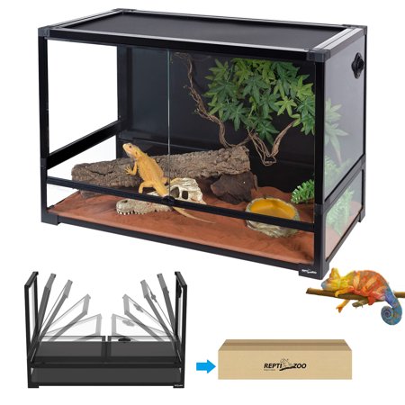 67 Gallon Tempered Glass Reptile Large Terrarium Tank with Black PVC Back   Easy Folding