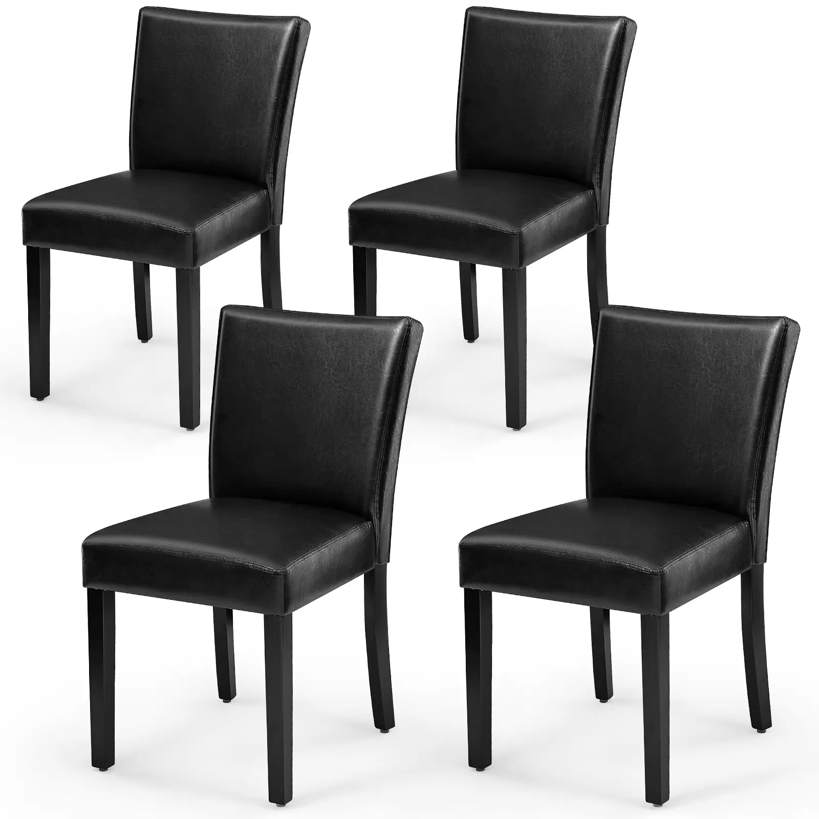 Firmoz Set of 4 Faux Leather Dining Chairs, Upholstered Modern Kitchen Chairs with Wood Legs, Black