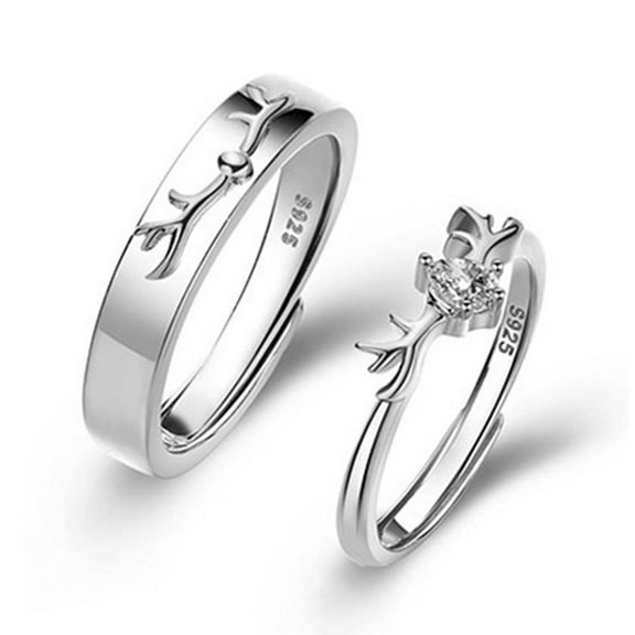 LINXIQIN 2pcs His and Hers Wedding Ring Sets Couples Engagement Rings Women and Men 925 Sterling Silver AAA Cubic Zirconia One Deer Has You Ring