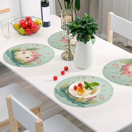 

Round Grid Placemat One Sizex1 Round Placemat PVC Plate Mat，15.4 Inch Non-Slip and Heat Resistant Table Placemat Dining Room Placemat Lovely Cartoon Hedgehog
