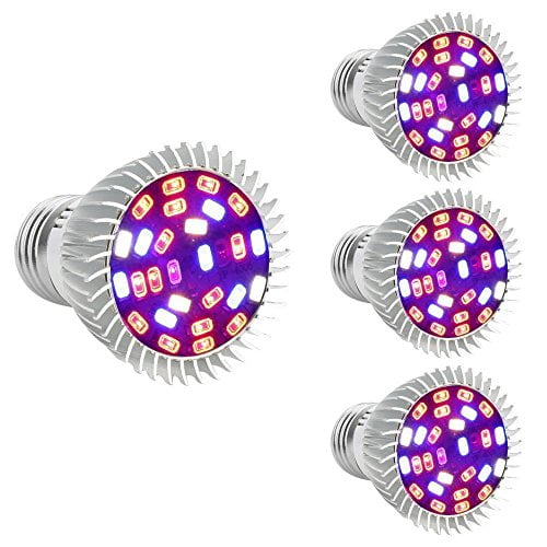 4 Pcs Full Spectrum E26 LED Grow Light Bulb,28W Grow Plant Light for Hydroponics Greenhouse Organic Indoor Plants