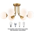 thumbnail image 4 of Modern Brushed Brass Gold 6-Light Ceiling Light with Globe White Glass Shade, 4 of 6