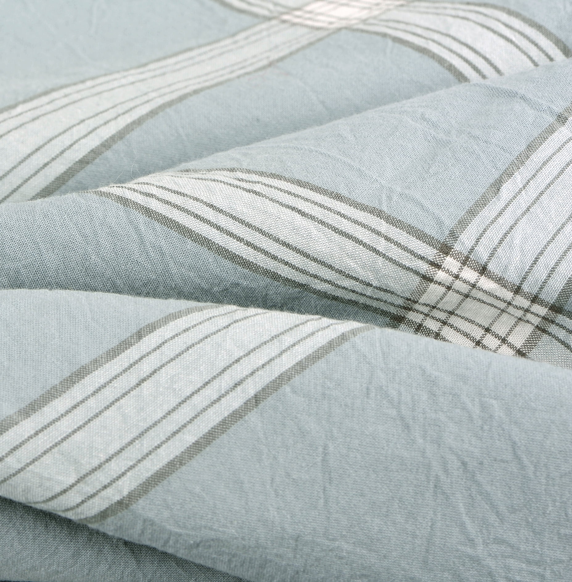 Home Soft Things 3 Piece Washed Cotton Duvet Cover Set, Windowpane, Blue, King (102" x 90")