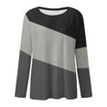 thumbnail image 4 of Women Long Sleeve Shirts Trendy Color Block Round Neck Pullover Tee Tops Stretch Comfy Classic Fit Workout Casual Blouses, 4 of 4