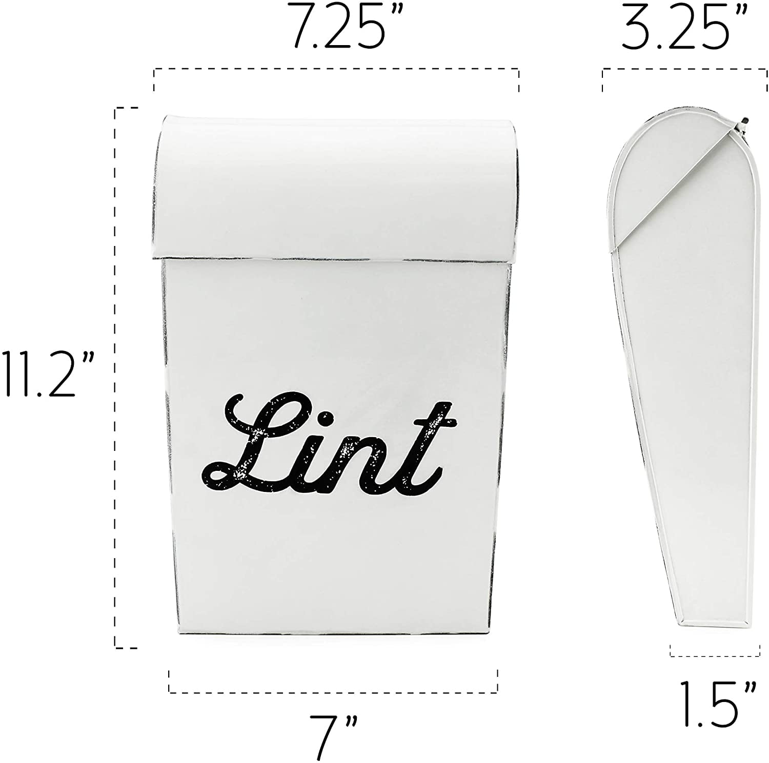 AuldHome Design Farmhouse Enamelware Lint Holder Bin; Distressed White Laundry Room Decor