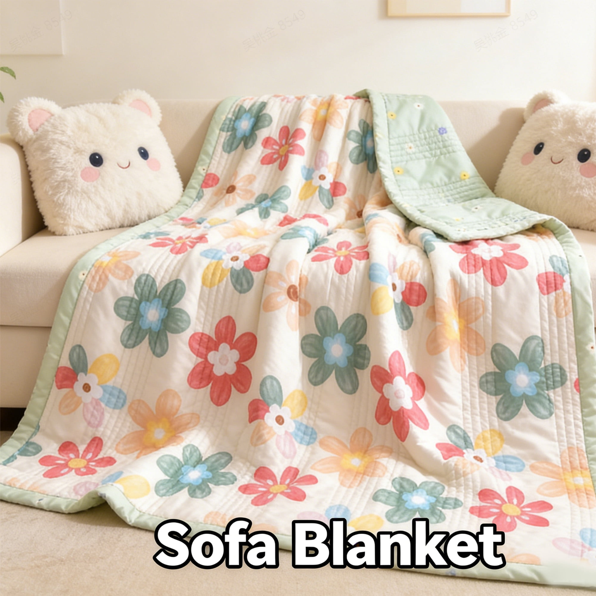 Oaskys Cartoon Flower Pattern Thin Quilt – Breathable Lightweight quilt with Cute Floral Design, Double-sided blanket for Girls, Toddlers & Teen