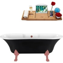 68" Streamline N103PNK-PNK Clawfoot Tub and Tray With External Drain