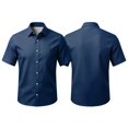 thumbnail image 2 of Casual Print Short Sleeve Shirt for Men Button Front Pocket Chest Top Breathable Summer Lightweight Blouse Work Travel Out Navy L, 2 of 6
