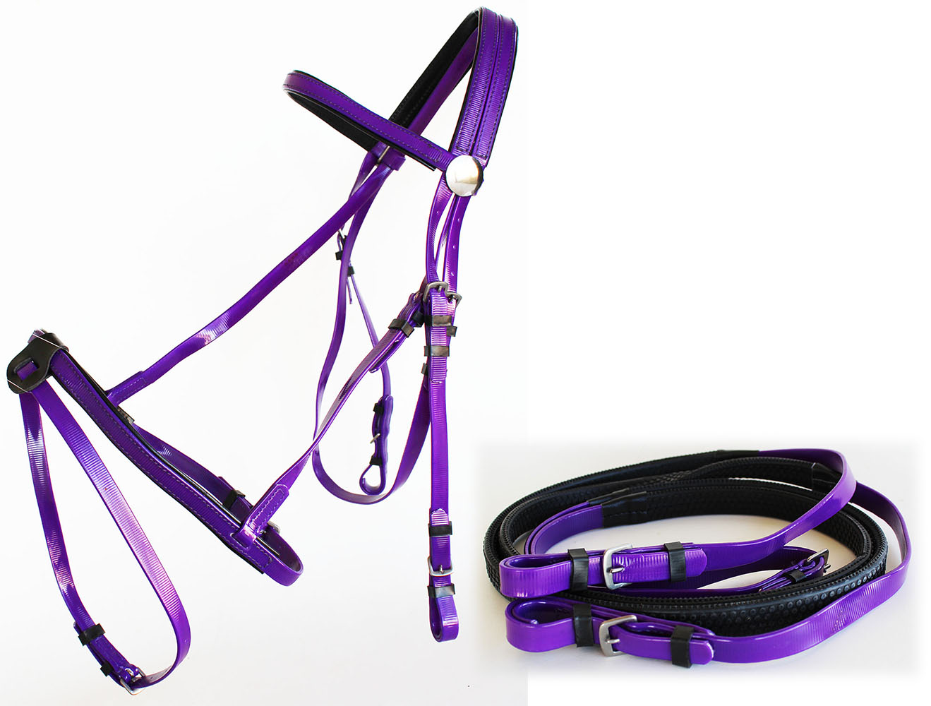 Horse Tack Biothane Beta Browband Headstall Bridle w/ Reins Purple
