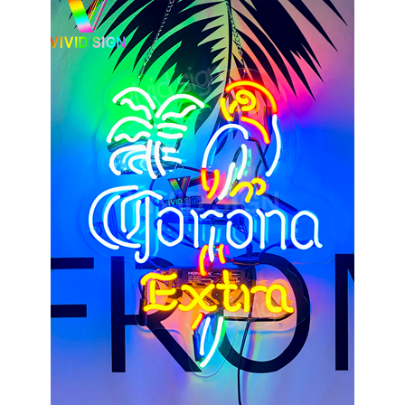 Queen Sense 20" Coronas Extra Palm Tree Parrot Neon Sign Acrylic Man Cave Handmade Neon Light 120CEPTPA2