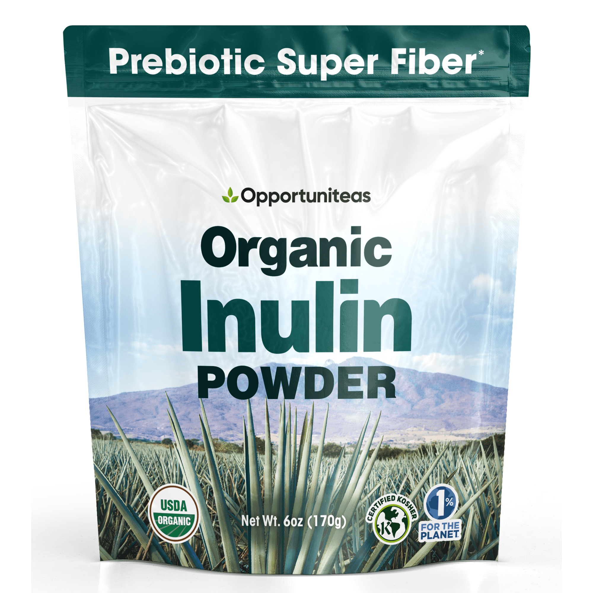 Opportuniteas - Organic Inulin Powder, Prebiotic Fiber Made from Blue Agave, 68 servings
