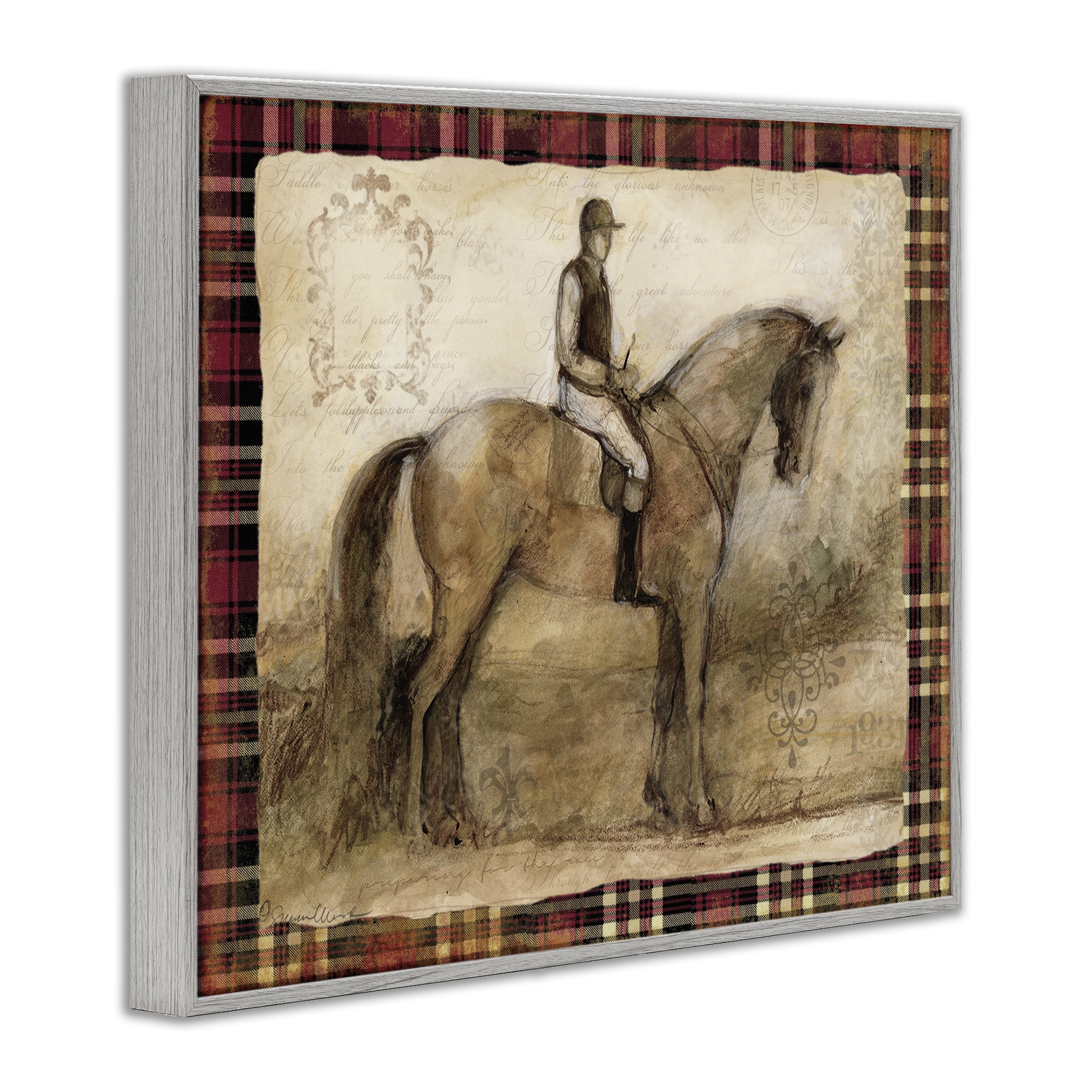 Stupell Industries Horse With Jockey & Plaid Gray Framed Giclee Art, design by Susan Winget