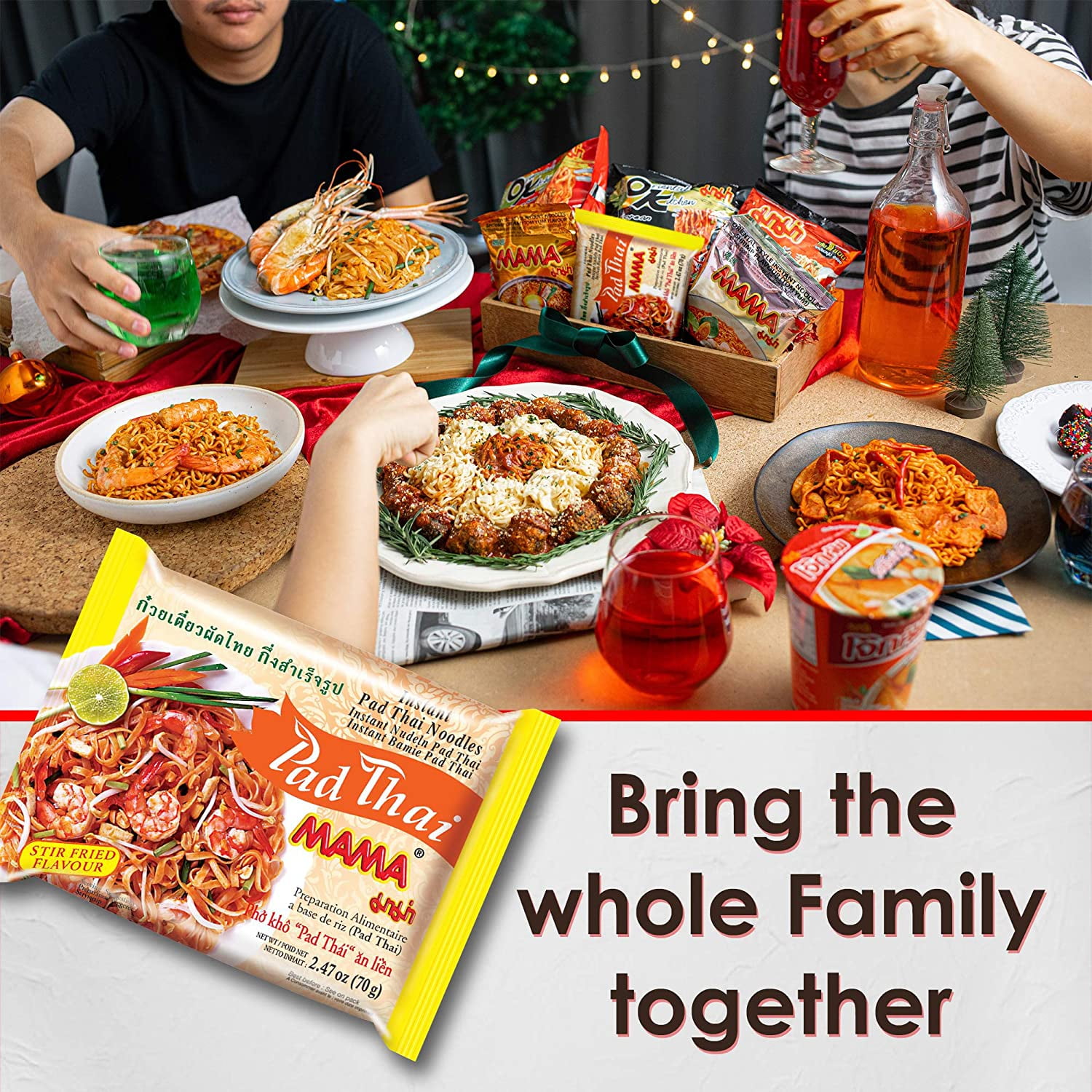 MAMA Noodles Pad Thai Instant Spicy Noodles (Pad Thai)(Pack of 30 , one case) plus NineChef Brand Spoon