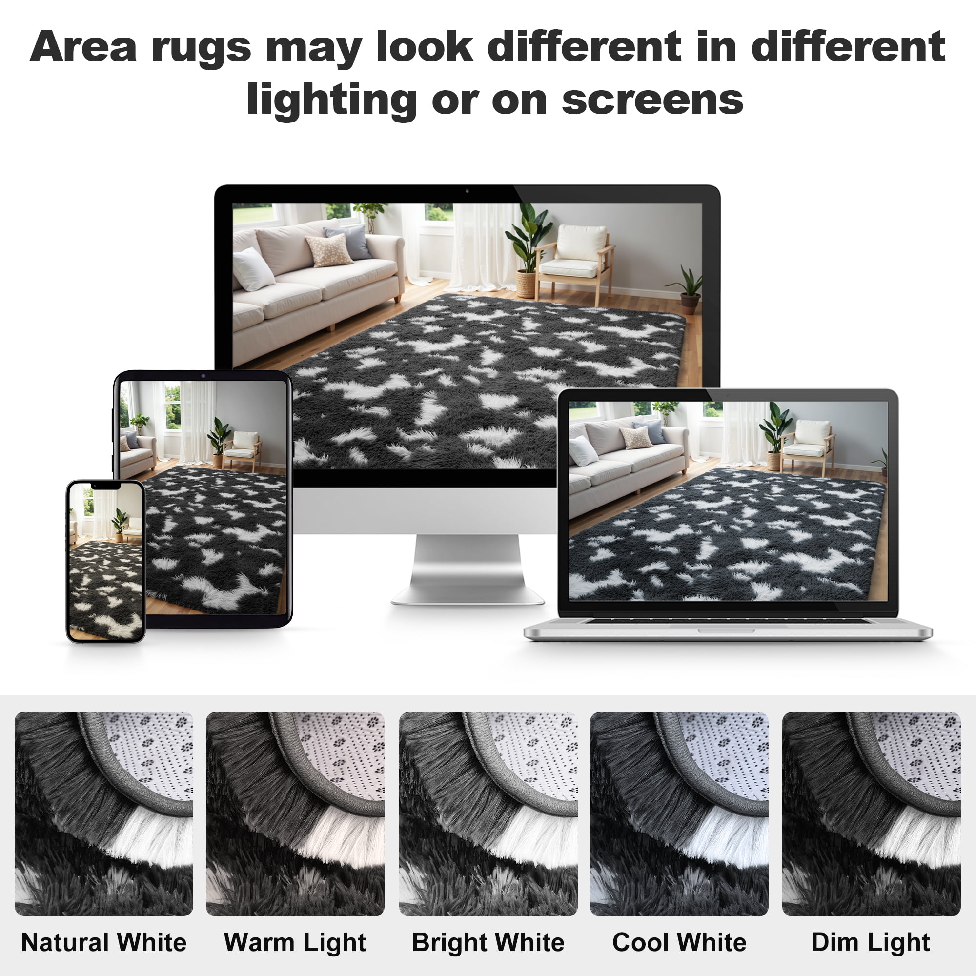Lalado 8ft x 10ft Shag Area Rug, Soft Fluffy Indoor Tie-Dye Area Rugs for Living Room Bedroom Decor Carpet, Gray & White