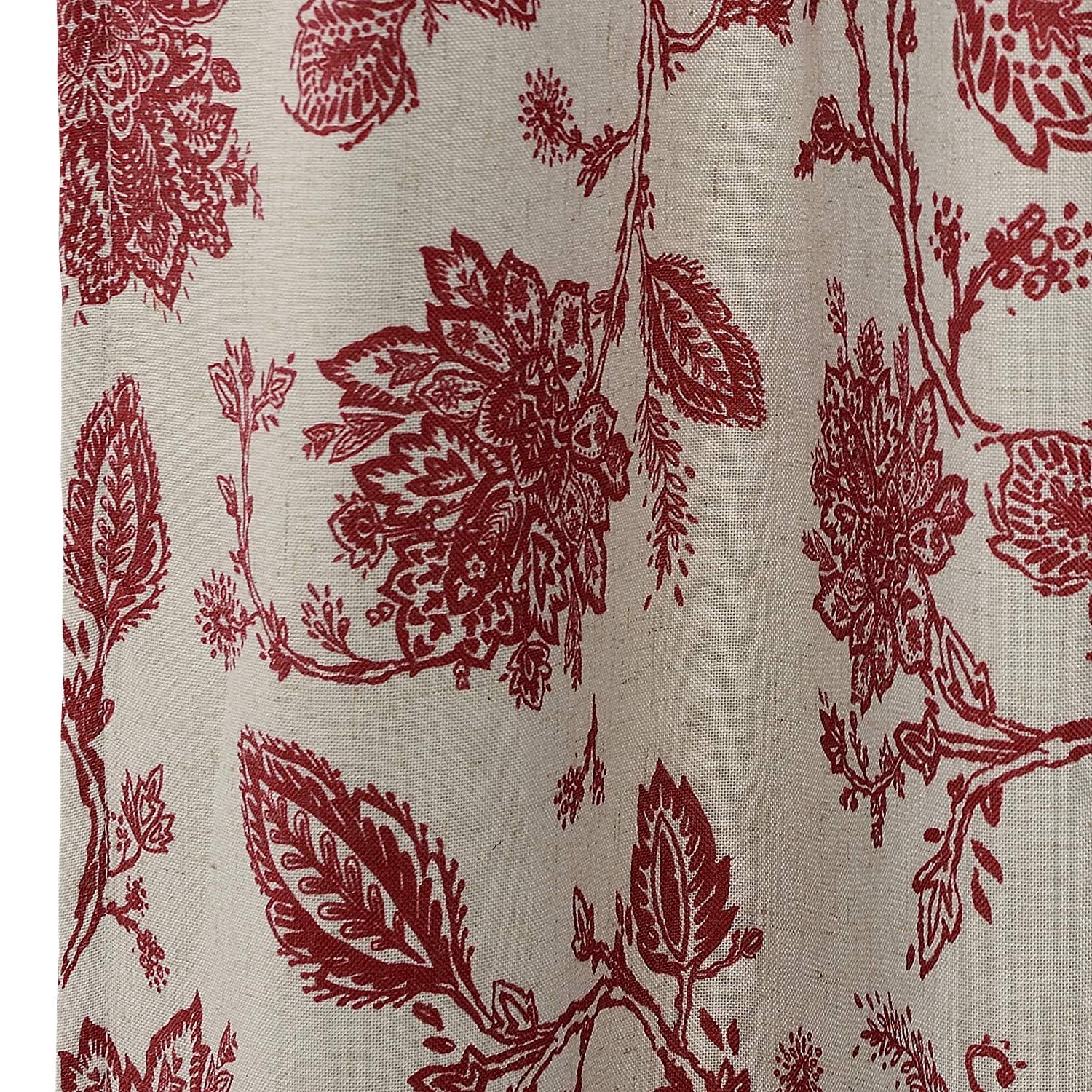 DriftAway Freda Jacobean Floral Linen Blend Blackout Thermal Insulated Energy Saving Privacy Window Curtain Valance Rod Pocket 2 Layers Single 52 Inch by 18 Inch plus 2 Inch Header Red Beige