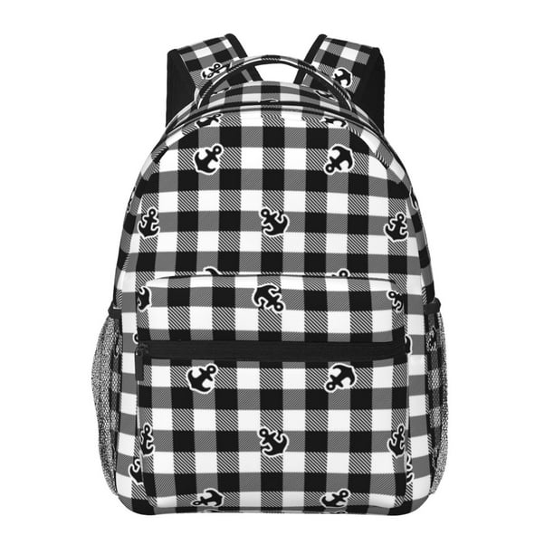 Fotbe Black Tartan Plaid Mochila Casual con Estampado para Escuela, Viajes y Actividades al Aire Libre - Duradera, Ligera y Cómoda