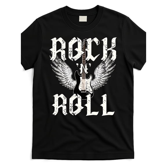 Men's Vintage Distressed Rock N Roll Guitar Wing T-Shirt