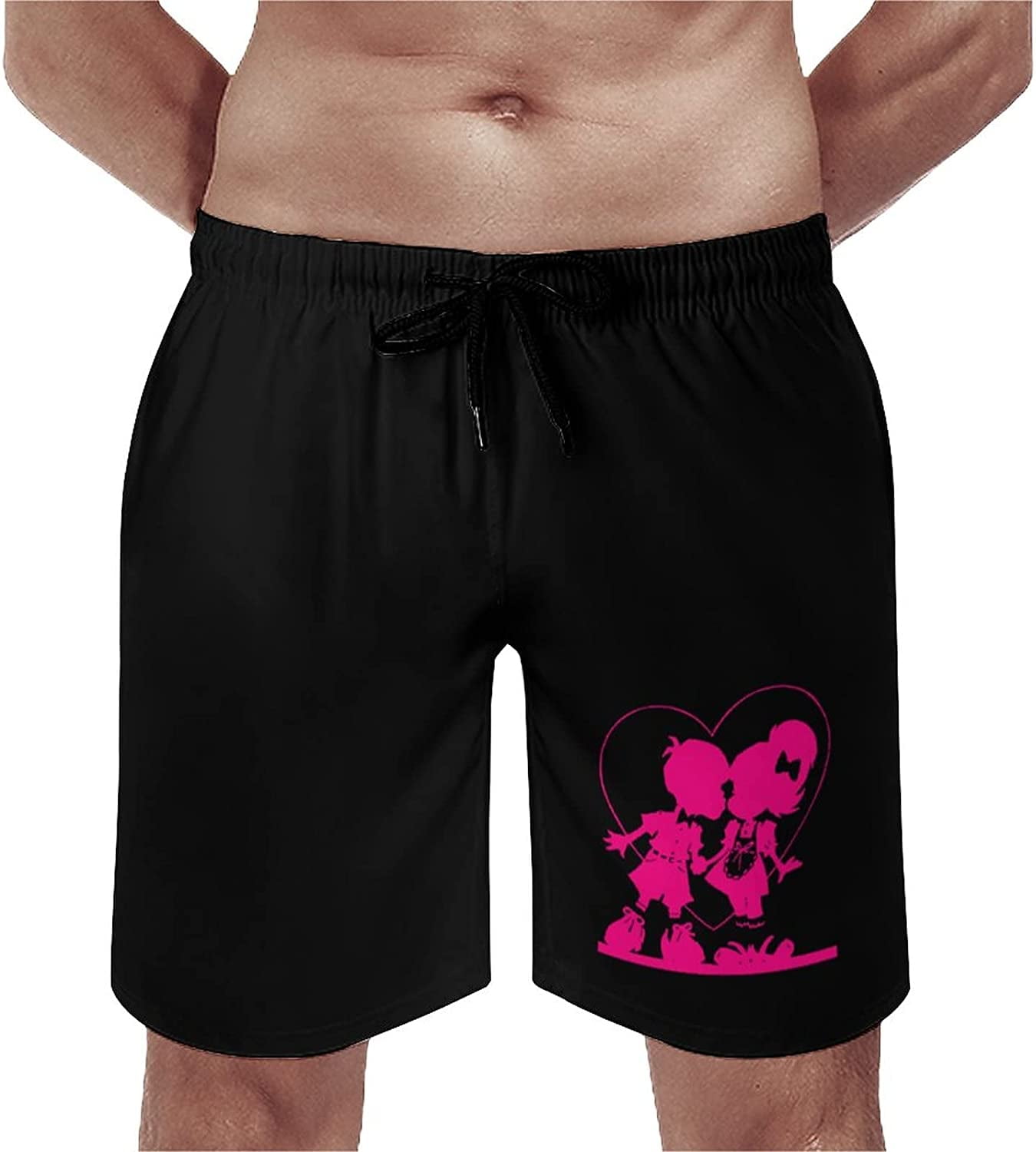 Men's Love Heart Boy Kiss Girl Swim Trunks Quick Dry Swim Shorts Bathing  Suit Beach Swim Board Shorts with Pockets S-3XL 