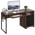 thumbnail image 2 of Bestier 55 Inch Office Desk with Drawers, Keyboard Tray, 2 Hooks, Modern Fluted Computer Desk for Home, Walnut, 2 of 10