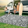 thumbnail image 3 of Outdoor Rug 9x12 Waterproof Reversible Plastic Straw Patio Rug, Stain-Resistant Vintage Medallion Carpet, Large Easy-Cleaning Indoor Outdoor RV Mat for Deck, Camping, Balcony, Grey White, 3 of 9