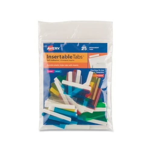 Insertable Index Tabs with Printable Inserts 1/5-Cut Tabs, Assorted Colors, 1.5" Wide, 25/Pack