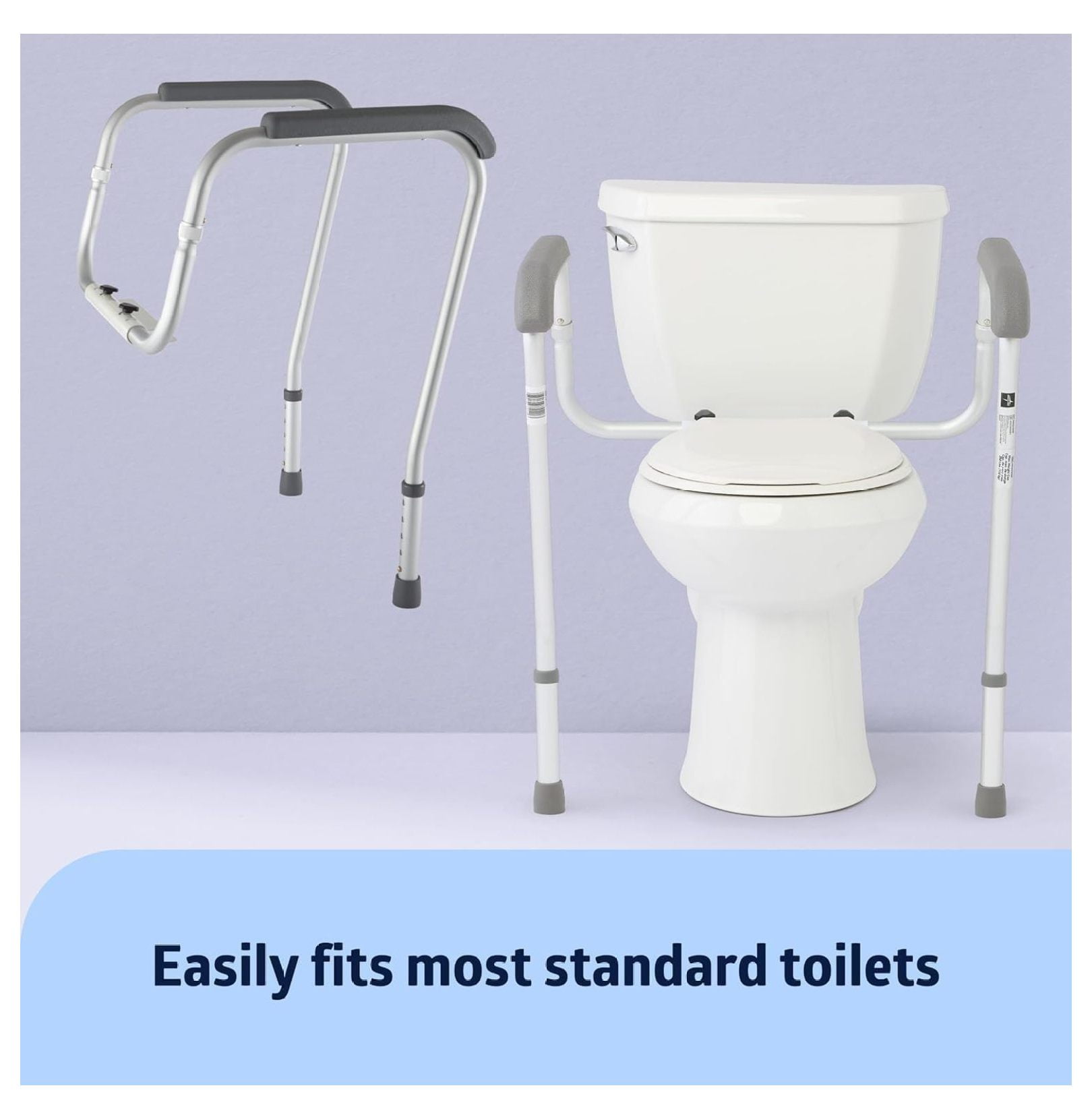 Foldable Toilet Safety Rail with Adjustable Height – Universal Fit for Standard or Elevated Seats – Aluminum Frame, Width Adjustable Armrests, Easy Install Over Toilet