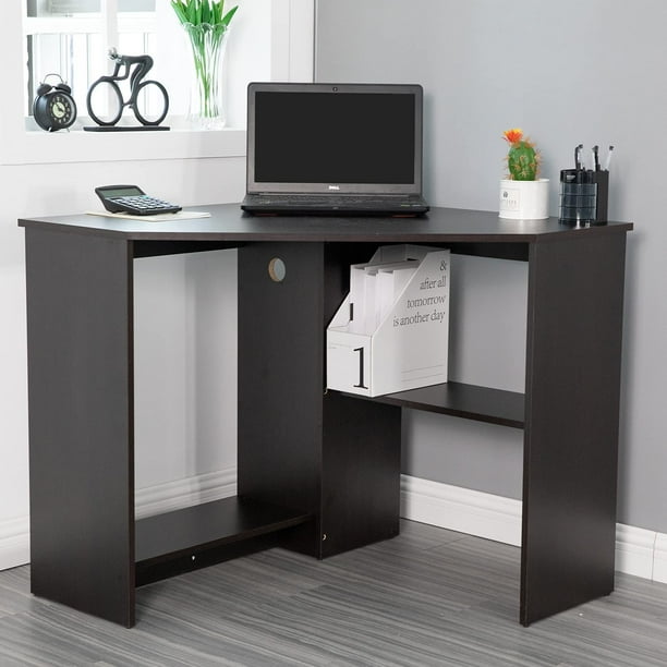 Corner Computer Desk Triangle For Small Spaces Multi Function Writing Table Workstation With Storage Shelves Home Office Black Com Corner Computer Desk Triangle, Small Computer Desk With Shelf