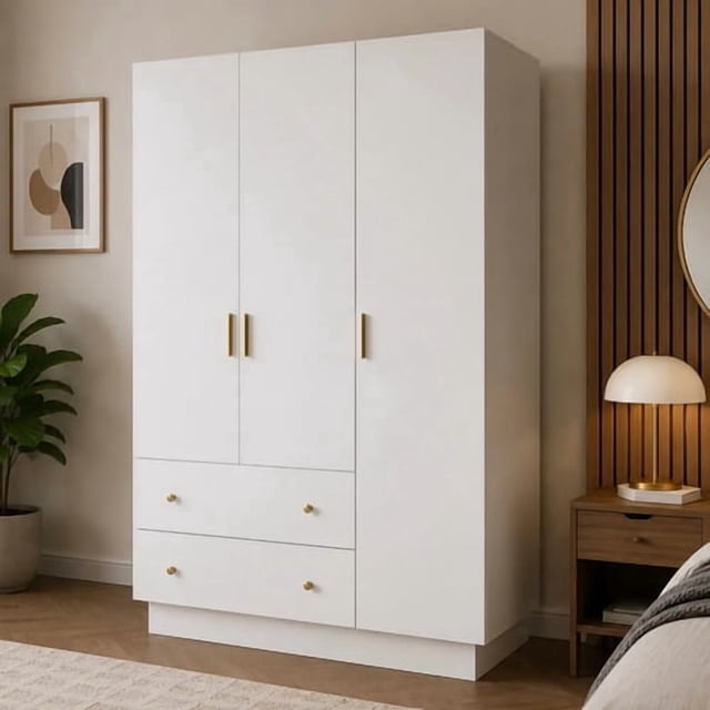 Ropero Utilia 3 Puertas 2 Cajones Barra Colgador Led Blanco