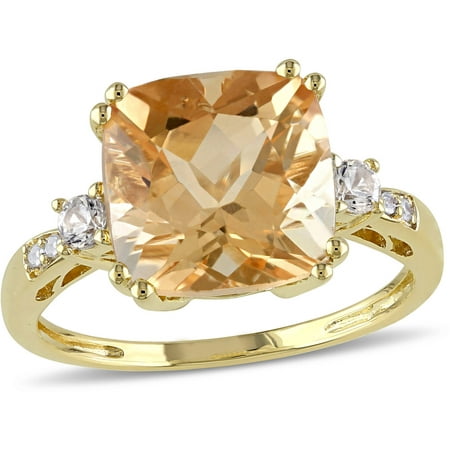Tangelo 3-3/4 Carat T.G.W. Citrine and Created White Sapphire with Diamond-Accent 10kt Yellow Gold Cocktail Ring
