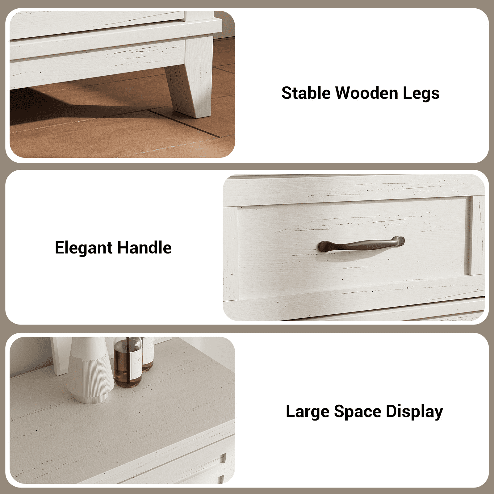 Modern 6 Drawers Dresser for Bedroom, 47" Wide Wooden Storage Chest with Antique Handles, Modern Farmhouse Dresser TV Stand with Wood Legs for Closet, Living Room, Hallway