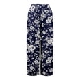 thumbnail image 5 of Women Palazzo Pants Summer Boho Baggy Wide Leg High Waist Flowy Beach Casual Trousers with Pockets Blue L, 5 of 8