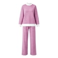 thumbnail image 5 of Dzrciro Striped Two Piece Sets for Women, Plus Size Striped Long Sleeve Crew Neck Pullover Tops and Elastic Waist Wide Leg Pants with Patch Pockets, Casual Loose Sweatsuits S‑2XL, 5 of 6