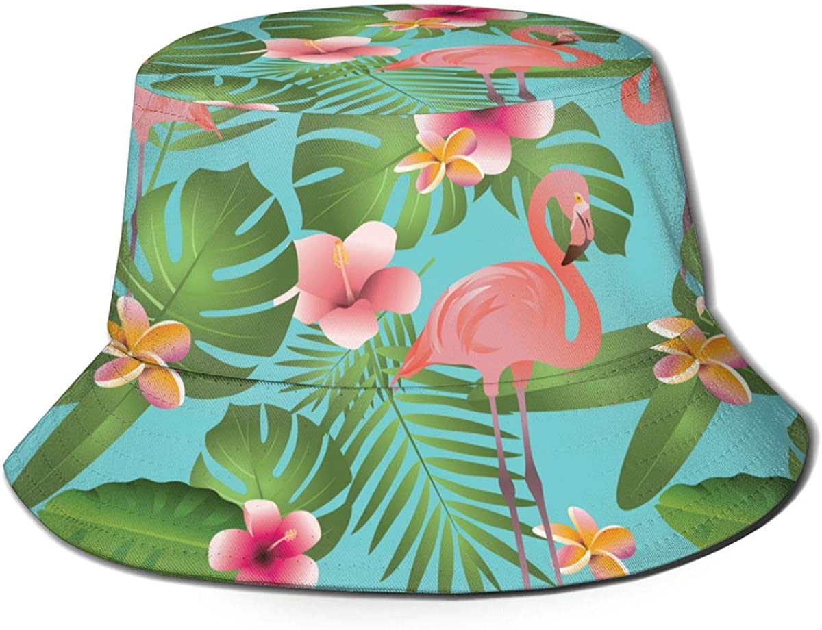 Pink Flamingo and Tropical Flowers 