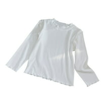 Meresysid Kids Toddler Infant Long Sleeve Tops Girls' Casual Solid Color Ruffled Bottom Shirt Round Neck Top/shirt White