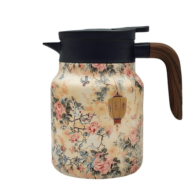 Stainless Steel Insulated Tea Kettle Vintage Floral Pattern Tea Thermos Large Capacity Heat