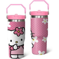30oz Cute Hello Cat Tumbler with Leak Proof Lid and Straws, Kawaii Stainless Steel Insulated Cup, Travel Coffee Mug Water Bottle, Cute Kity Gifts for Fans