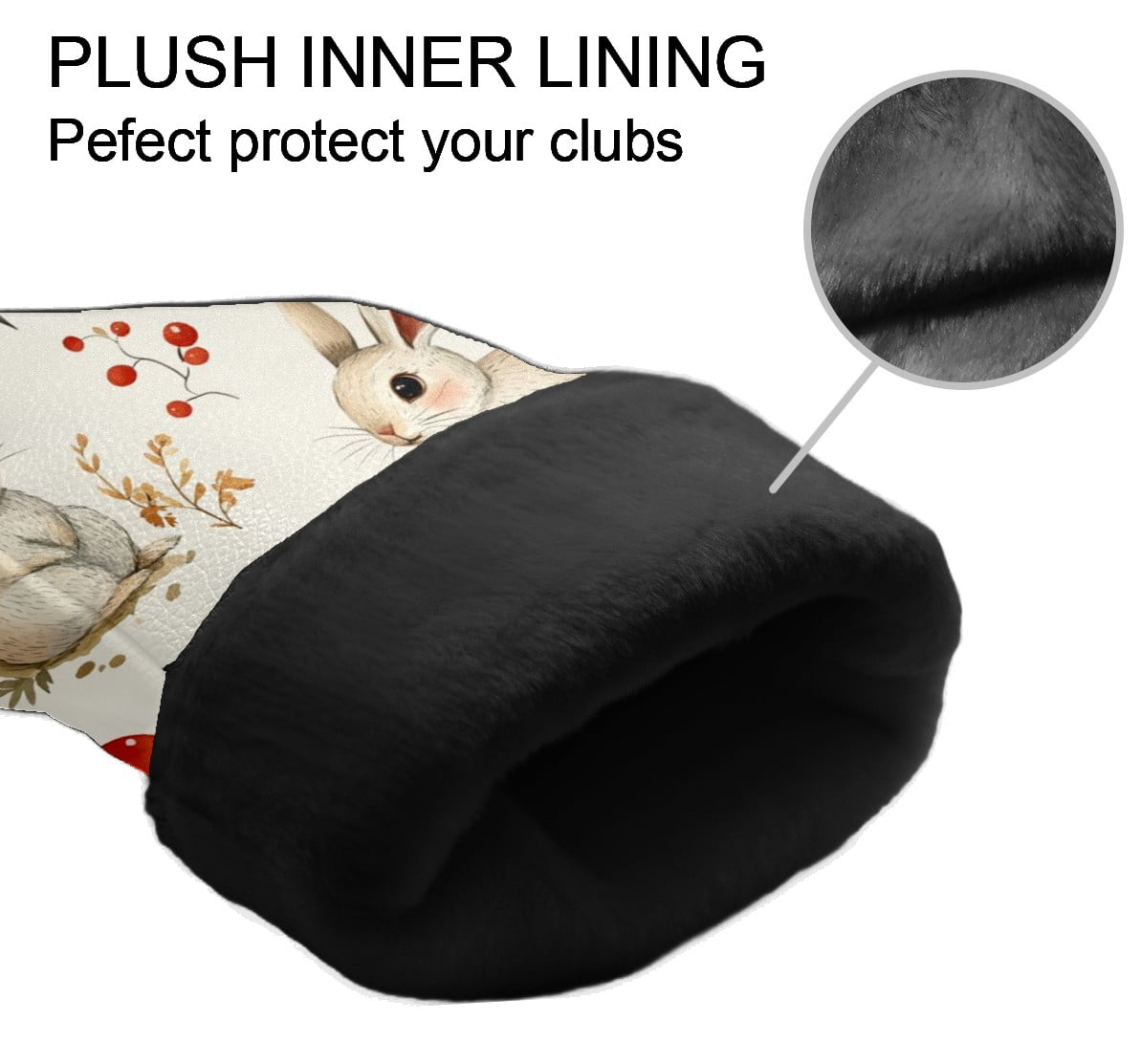 Golf Head Covers Cute Rabbit Pattern for Driver, Wood & Hybrid, Premium Waterproof PU Leather with Plush Lining, Animal Golf Gifts