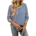 thumbnail image 3 of SHIBEVER Sweaters for Women Long Sleeve Tops Casual Crewneck Striped Color Block Shirts Lightweight Pullover Sweater Tops Dressy Fall Winter Knitted Sweatshirts Tunic Tops, 3 of 6