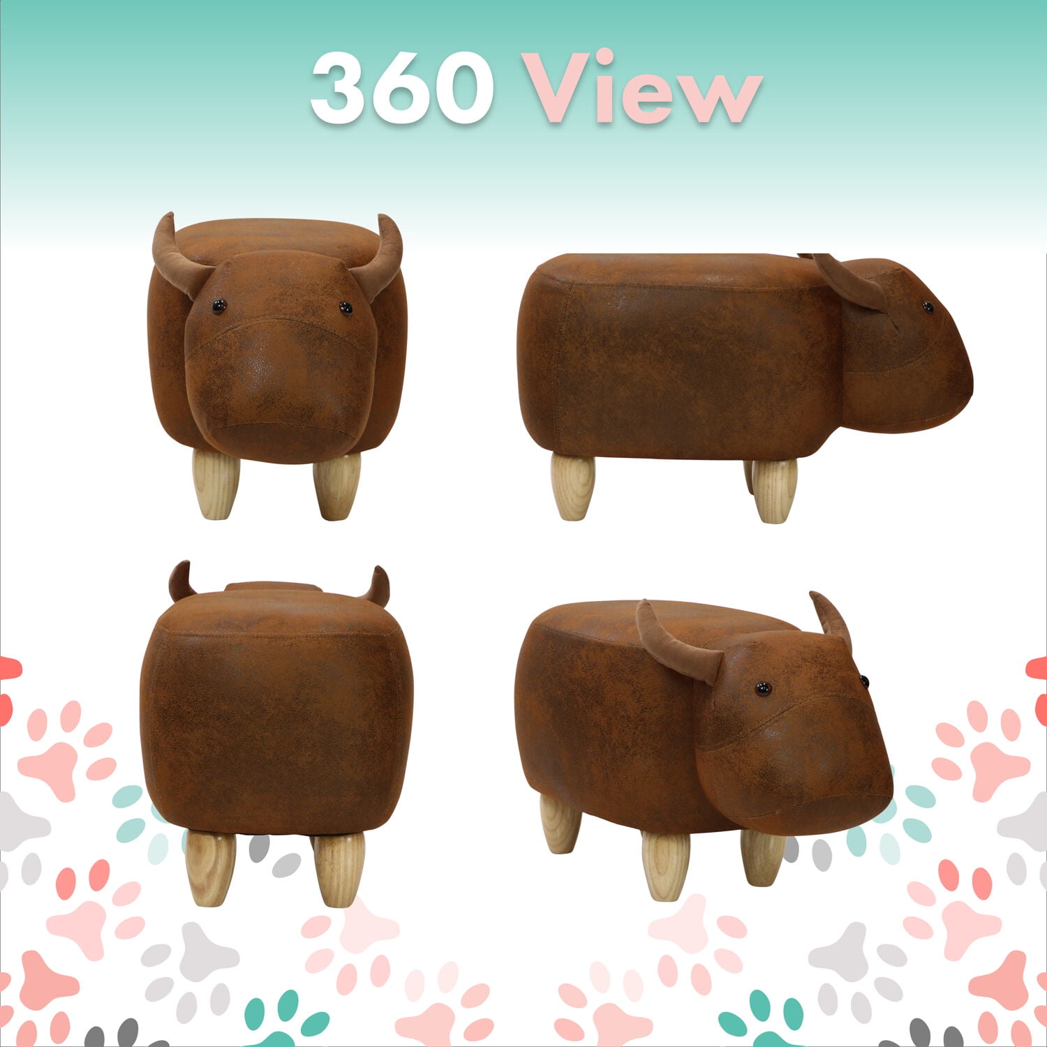 Critter Sitters 14-in. Seat Height Faux-Leather Brown Cow Animal Shape Ottoman