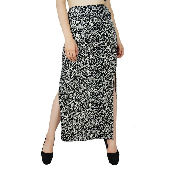 Bimba Women Long Maxi Stretch Spandex Skirt with Slits Black