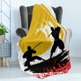 thumbnail image 4 of Japanese Soft Flannel Fleece Throw Blanket, Watercolor Style Silhouette Ninjas in the Moonlight Medieval, Cozy Plush for Indoor and Outdoor Use, 50" x 70", Vermilion Mustard, by Ambesonne, 4 of 5