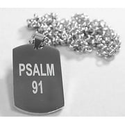 PSALM 91 SOLID THICK MIRROR  STAINLESS STEEL DOG TAG STAINLESS ROLO CHAIN 30"