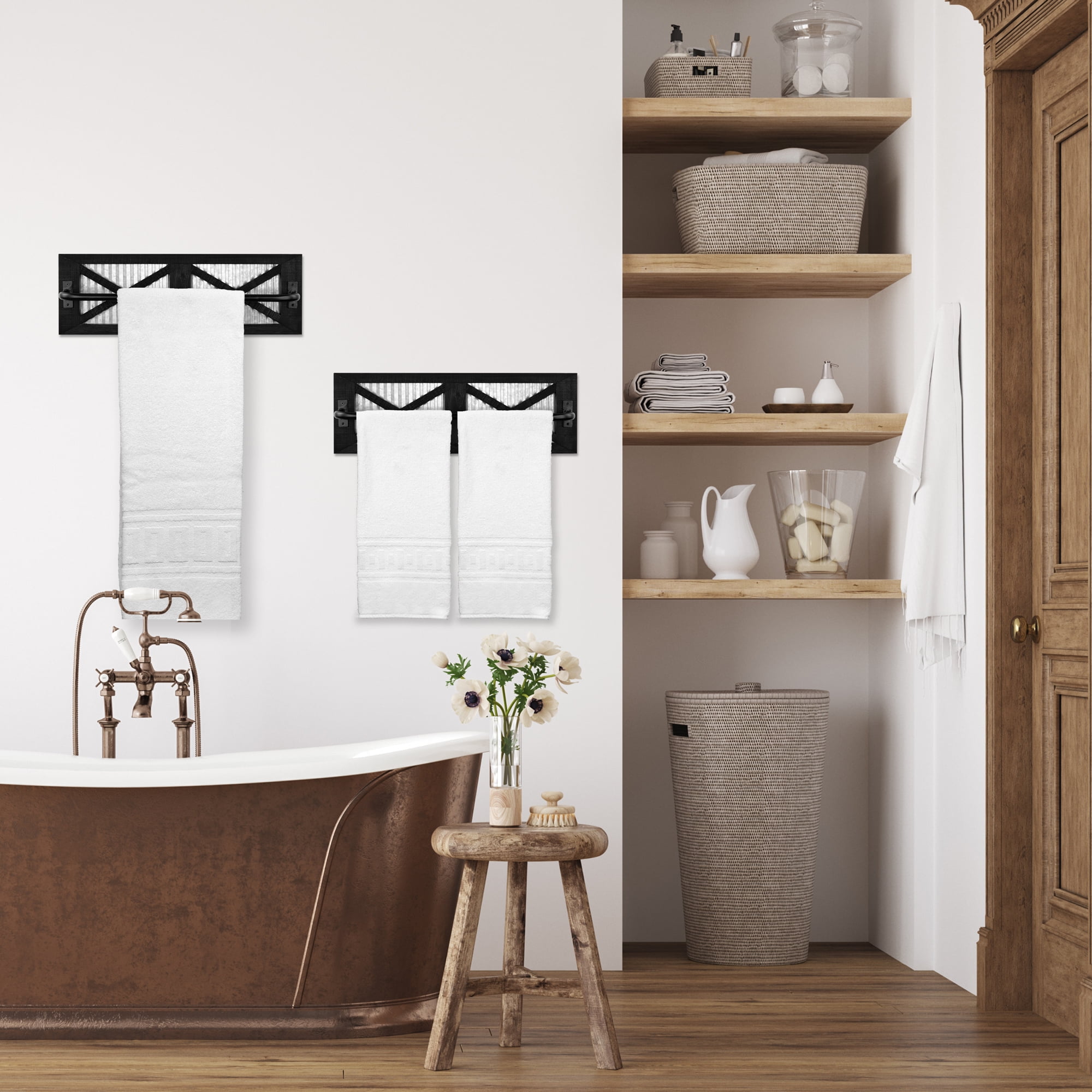 Autumn Alley Farmhouse Rustic Towel Rack Holder - Wood Towel Rack - Farmhouse Towel Holder for Rustic Bathroom and Farmhouse Kitchen Style D?cor - 18" Wall Mounted, Set of 2, Rustic Black