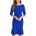thumbnail image 2 of INSPIRE CHIC Women's Dress Boat Neck Half Sleeve Pleated Work Elegant Midi Dress M Royal blue, 2 of 6