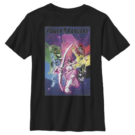 Boy's Power Rangers Rainbow Poster  Graphic Tee Black Small