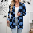 thumbnail image 4 of WTOBBY Women's Lightweight Open Front Cardigan Sweater Long Sleeve Casual Loose Thin Knit With Pockets Halloween Print Cover Up Top For Fall Layering,Blue L, 4 of 6