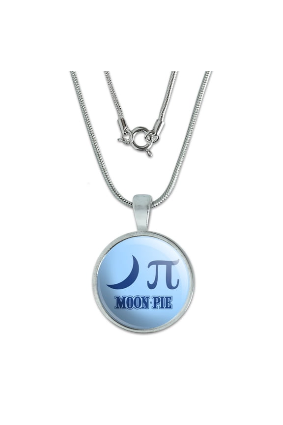 Nerdy Moon Pi MoonPie 0.75" Pendant with Sterling Silver Plated Chain
